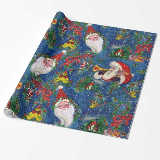 SANTA BUGLER, SPEELGOED ,LINTEN, MUZIKALE KERSTNAC CADEAUPAPIER (Uitgerold)