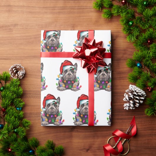 Santa Bulldog met kerstlampjes ompakken papier (Feestdagen Geschenken)