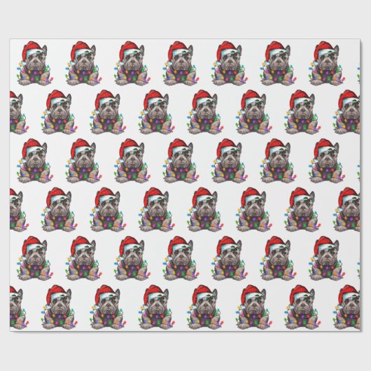 Santa Bulldog met kerstlampjes ompakken papier (Vlak)
