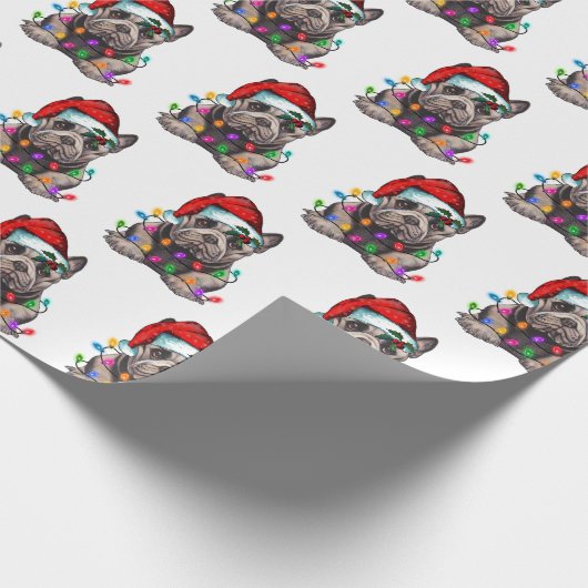 Santa Bulldog met kerstlampjes ompakken papier (Hoek)