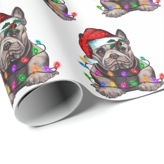 Santa Bulldog met kerstlampjes ompakken papier (Rol Hoek)
