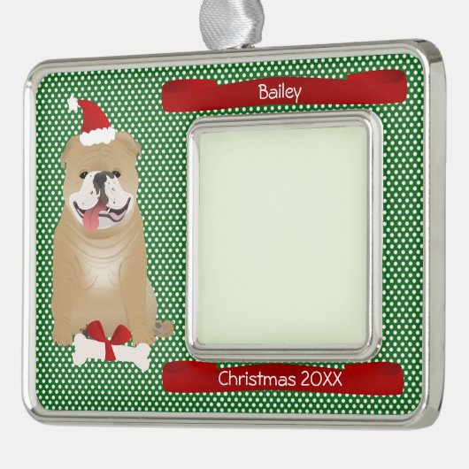 Santa Bulldog Persoonlijke Keepomwille Verzilverd Omlijst Ornament (Links)