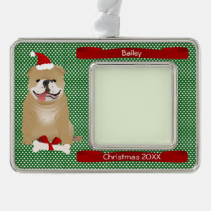 Santa Bulldog Persoonlijke Keepomwille Verzilverd Omlijst Ornament