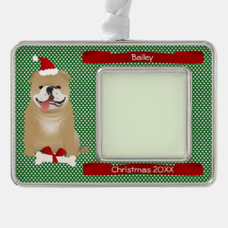 Santa Bulldog Persoonlijke Keepomwille Verzilverd Omlijst Ornament