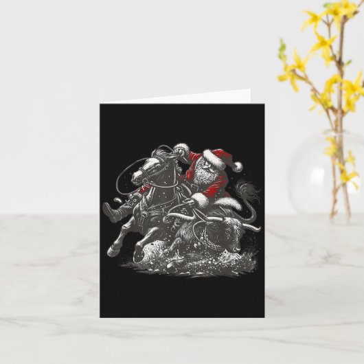 Santa Bulldogging Christmas Cowboy Santa Rodeo Xma Kaart (Gele Bloem)