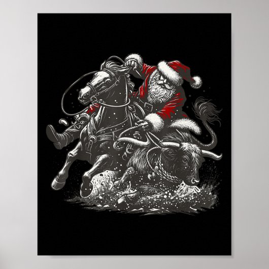 Santa Bulldogging Christmas Cowboy Santa Rodeo Xma Poster (Voorkant)