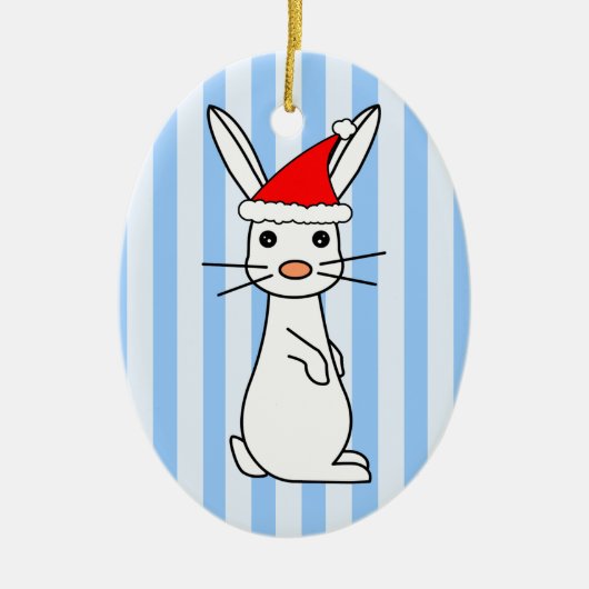 Santa Bunny - Wit met Blauwe Stripes Keramisch Ornament (Voorkant)