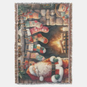Santa by Fireplace Christmas Stockings Deken (Voorkant Verticaal)