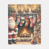 Santa by Fireplace Christmas Stockings Fleece Deken (Voorkant)