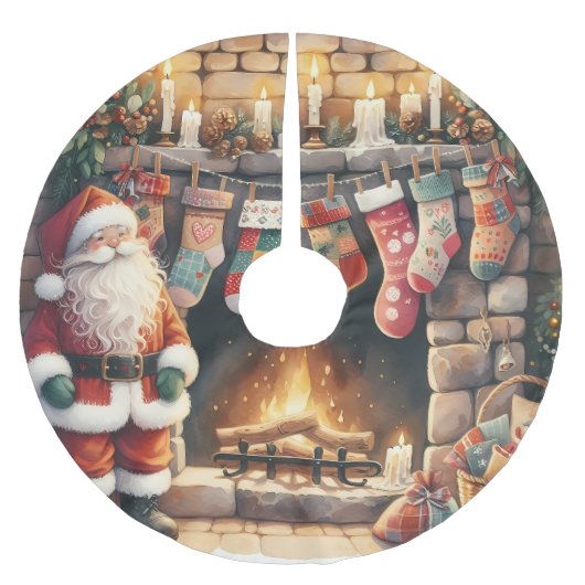 Santa by Fireplace Christmas Stockings Kerstboom Rok (Voorkant)