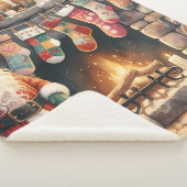 Santa by Fireplace Christmas Stockings Sherpa Deken (3/4)