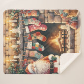 Santa by Fireplace Christmas Stockings Sherpa Deken (Voorkant (horizontaal))