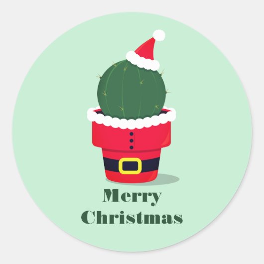 Santa Cactus Holiday Kerstmis Ronde Sticker (Voorkant)