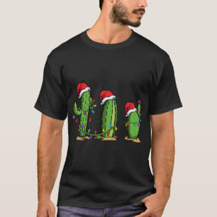 Santa Cactus Kerstverlichting Grappige Familie Mat T-shirt