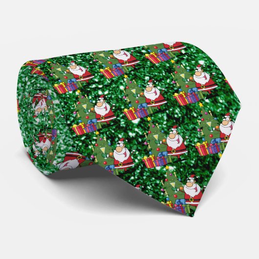 Santa & Cadeaus Green Faux Glitter Stropdas (Opgerold)