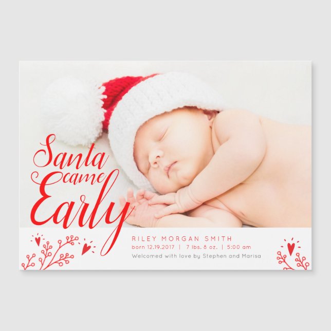 Santa Came Early Baby Announounge Magnetic Card (Voorkant)