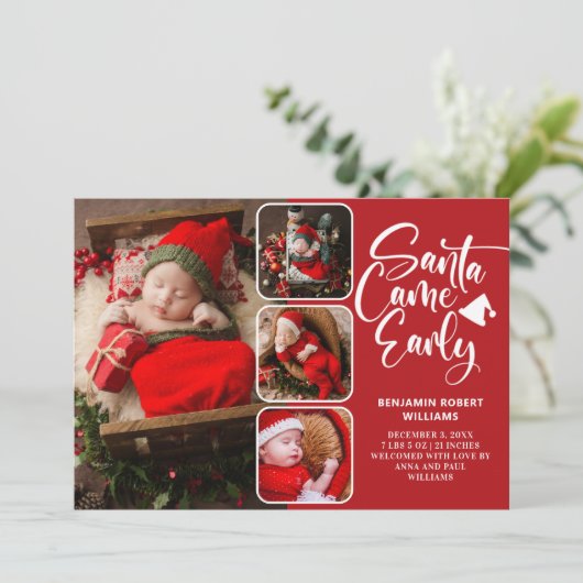 Santa Came Early Birth Photo Collage Aankondiging (Staand voorkant)
