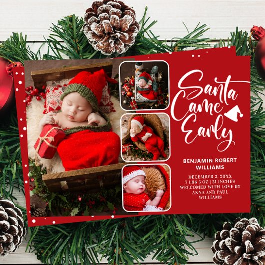 Santa Came Early Birth Photo Collage Aankondiging