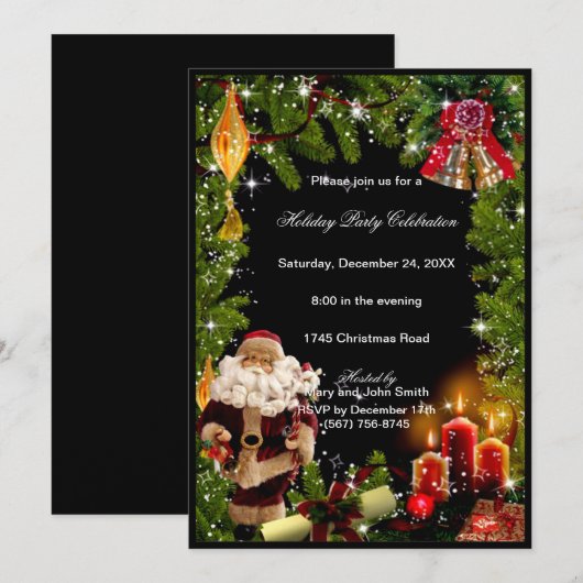 Santa Candles Bells kerstfeest uitnodiging (Voorkant / Achterkant)