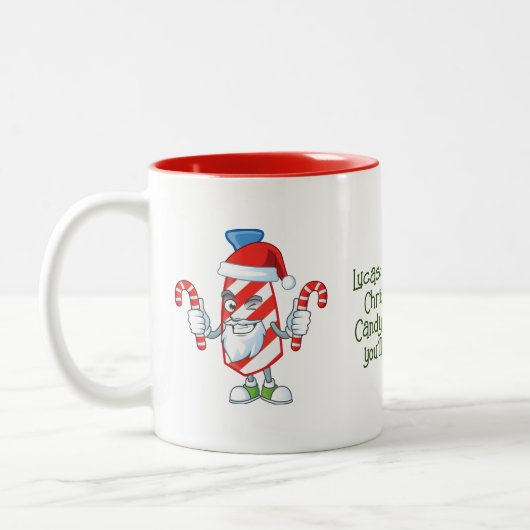 Santa Candy Cane gepersonaliseerd Tweekleurige Koffiemok (Links)