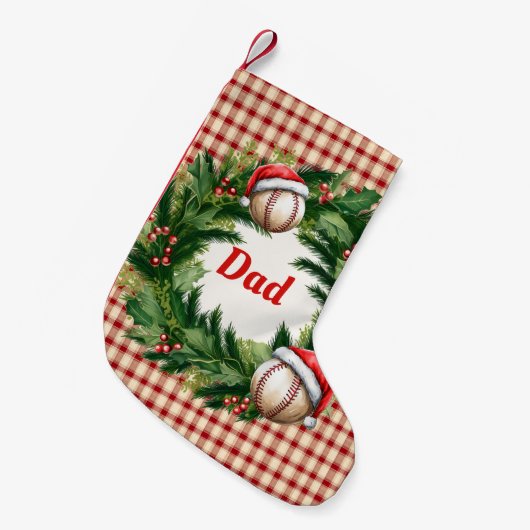 Santa Cap Baseball Dad Personalized Kleine Kerstsok (Voorkant (Hangend))