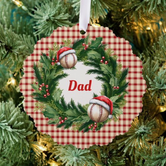 Santa Cap Baseball Dad Personalized Ornament Kaart (Insitu (Drie))