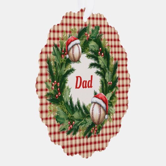 Santa Cap Baseball Dad Personalized Ornament Kaart (Rechts)