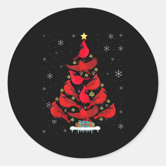 Santa Cardinal Bird Christmas Tree Christmas Light Ronde Sticker (Voorkant)