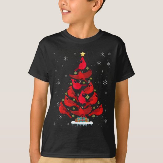 Santa Cardinal Bird Christmas Tree Christmas Light T-shirt (Voorkant)