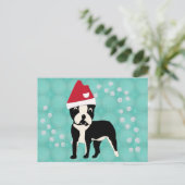 Santa Cartoon Boston Terrier Briefkaart (Staand voorkant)