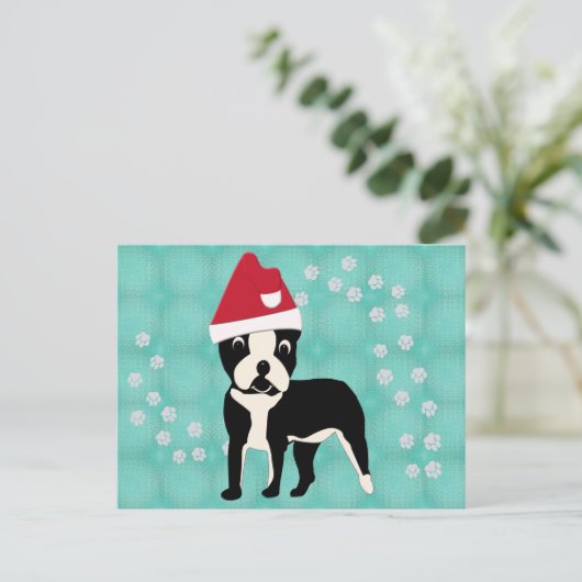 Santa Cartoon Boston Terrier Briefkaart (Staand voorkant)