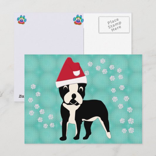 Santa Cartoon Boston Terrier Briefkaart (Voorkant / Achterkant)