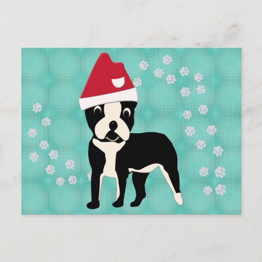 Santa Cartoon Boston Terrier Briefkaart (Voorkant)