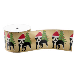 Santa Cartoon Boston Terrier Grosgrain Lint