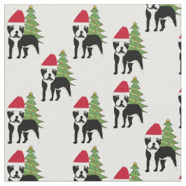 Santa Cartoon Boston Terrier Stof