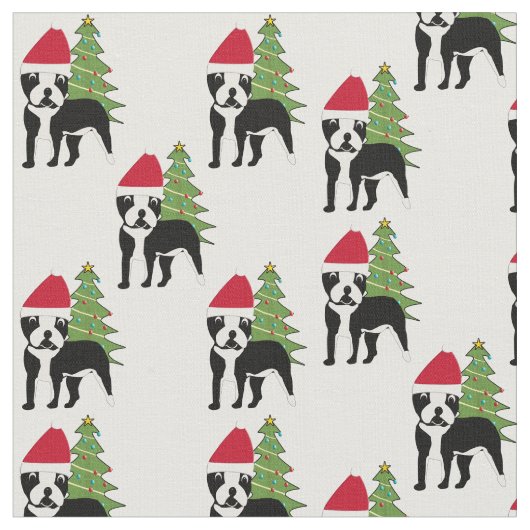 Santa Cartoon Boston Terrier Stof (Close Up)