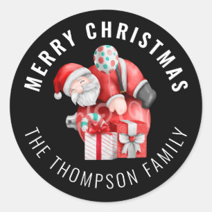 Santa Cartoon Name Merry KerstBlack Ronde Sticker