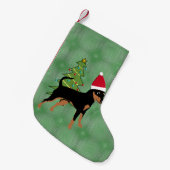 Santa Cartoon Zwart en Tan Miniatuur Pinscher Kleine Kerstsok (Voorkant (Hangend))