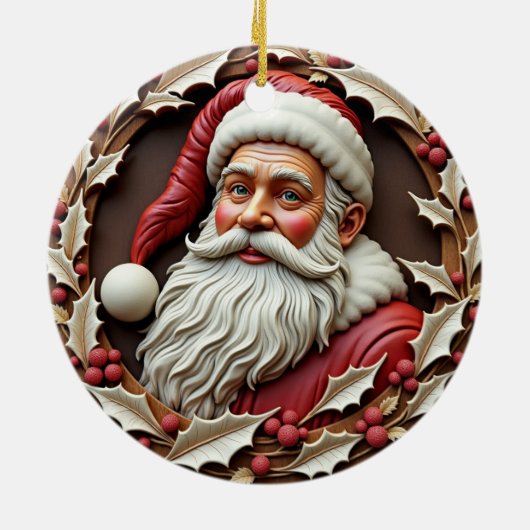 Santa Carved Look Keramisch Ornament (Achterkant)