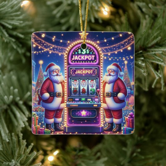 Santa Casino Slot Machine Kerstmis Keramisch Ornament (Boom)