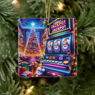 Santa Casino Slot Machine Kerstmis Keramisch Ornament