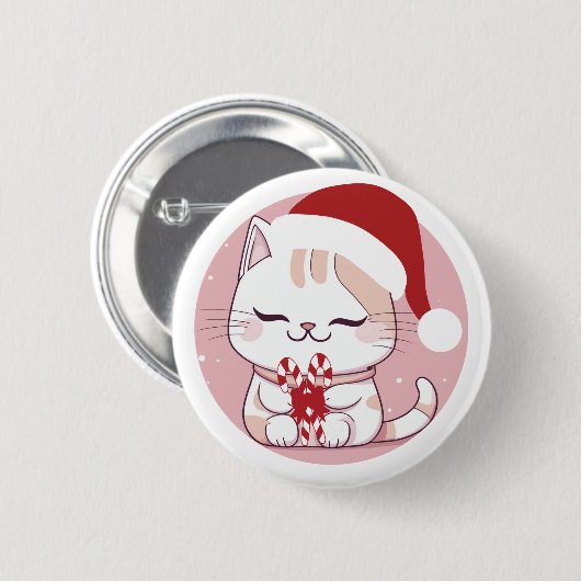 Santa Cat #2 Ronde Button 5,7 Cm (Voorkant /achterkant)