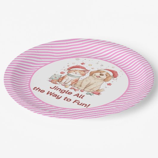 Santa Cat and Dog Friends Papieren Bordje (Gekanteld)