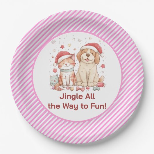 Santa Cat and Dog Friends Papieren Bordje (Voorkant)