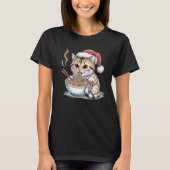 Santa Cat Eating Ramen Cute Christmas Kitty T-shirt (Voorkant)