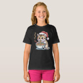 Santa Cat Eating Ramen Cute Christmas Kitty T-shirt (Voorkant volledig)