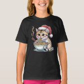 Santa Cat Eating Ramen Cute Christmas Kitty T-shirt (Voorkant)