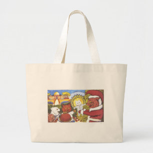 Santa Cat en Friends Artwork van Louis Wain Grote Tote Bag