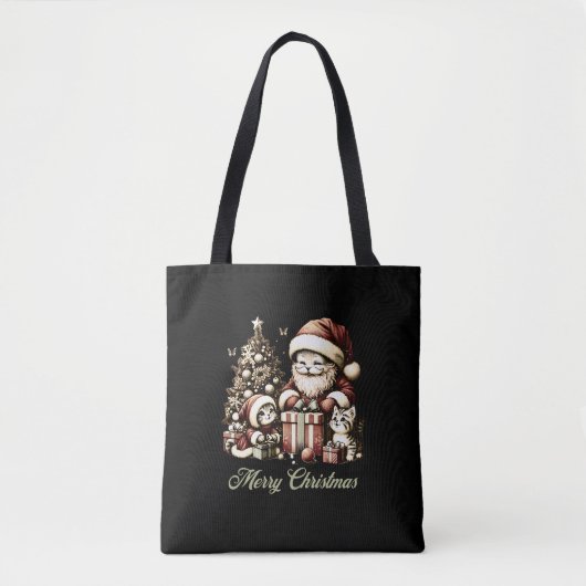 Santa Cat en zijn kleine helpers in  stijl Tote Bag (Voorkant)