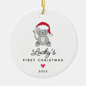 Santa Cat First kerstpas Keramisch Ornament (Voorkant)